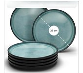 Juego de 6 Platos Grandes de Gres Elegantes Platos para Comida, Apto para Lavavajillas y Microondas - Set de Vajilla para 6 Personas en azul humo