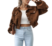 Corduroy Spring Fashion Cropped Bomber Jacket with Lantern Sleeves