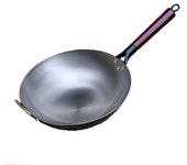 Anti-scalding Chinese Traditional Iron Wok Round Bottom Wooden Handle Iron Pot Non-stick Uncoated Frying Pan Induction Cooker