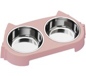 Cat Food Bowl 2-In-1 Pet Double Bowl Non-slip Plastic Kitten Food Drinking Tray Cartoon Removable Dog Food Water Feeder Puppy