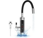 Grifo de calefacción eléctrica de acero inoxidable, calentador de agua eléctrico instantáneo de cocina, ajuste táctil de 3000 W, pantalla LCD de temperatura