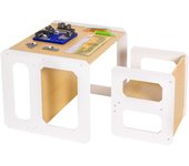 Juego de Mesa y Silla para Niños con 1 Taburete, Juego de Asientos Infantiles 3 en 1 y Banco Convertible en Mesa, Muebles Infantiles (Natural, L)