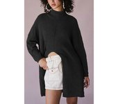2024 Winter New Style Solid Color Street Fashion Mid-Length Split Sweater Women