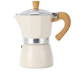 Cafetera octogonal de válvula única, extracción de cafetera de aluminio para cafetera italiana con mango de madera antiescaldaduras, 150/300ml