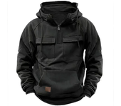 Half zip men's tactical hoodie solid color warm wool military sports sweater with multiple pockets men's hoodie thick outdoor polar