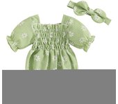 Pudcoco Baby Girls Rompers Plaid Flower Print Short Sleeve Infant Bodysuits Jumpsuits with Headband