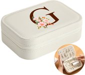 Initial Floral Letter Jewelry Box Jewelry Storage Box Portable Zipper Jewelry Box Pu Leather Ring Earrings Necklace Storage Box