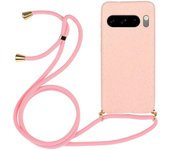For Google Pixel 8 Pro Case Cell Phone Cover Wheat Straw+TPU Shell with Lanyard