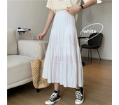 Spri/Summer Women's Retro Yn High Waist Elastic White Bla Elegant  Skirt A Cut Student