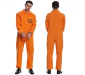Halloween Big Man And Woman Couple Orange Prisoner Cosplay Party Costume Jumpsuit