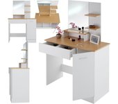 tocador de Maquillaje, Estilo Vintage, Espejo Giratorio, Taburete Acolchado, 4 cajones, Elegante, Muebles Dormitorio, tocador con Espejo, Espejo Maquillaje, tocadores de Maquillaje - Blanco