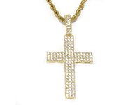 Prong Setting Cross for Men Iced Out Real Gold Plated Necklace Chain Hip Hop Jewelry