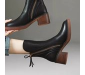 Botas De Cuero Cortas De Tacón Alto Para Mujer, Botas De Tacón Grueso, Botas De Mujer Con Cremallera Lateral