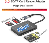 Lector de tarjetas SD 4 en 1 USB3.1/USB-C, lector de tarjetas de memoria compatible con CF MS TF SD 4,0 para Windows