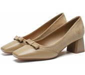 Square head thick heel high heels spring 2024 new single shoes female   temperament fashion grandma shoes