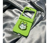 Korean Cute Fresh Fluorescent Green Case with Rabbit Bunny Bracket Holder for Galaxy Z Flip 5 Z Flip5 Flip4 Zflip3 Zflip5 Cover