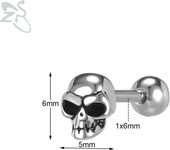 ZS 1 Piece Gothic Punk Skull Stainless Steel Stud Earring For Women Men CZ Crystal Ear Helix Conch Cartilage Piercings Jewelry