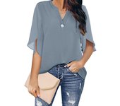 Blusa de verano mujer 3/4 mangas camisa cuello v ligero mangas acampanadas top de verano elegante