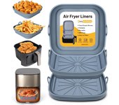 Molde Silicona Freidora de Aire, 3 Piezas Bandeja Moldes para Air Fryer Reutilizable Recipientes Cuadrado Cesta Utensilios Accesorios para Freidora sin Aceite, Microondas, Horno (Gris)