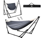 Anyoo Hamaca y Silla Hamaca de Algodón con Soporte Plegable, Set de Soporte de Hamaca Portátil de Doble Uso para Hamacas de Interior y Exterior Jardín Terraza Patio Camping Cubierta