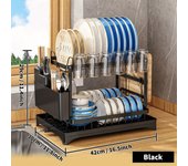Carbon Steel 2 Tier Dish Drying Rack Drainboard Rust-Proof Kitchen Dish Storage Rack Stable Multipurpose