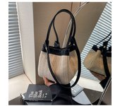 Woven in 2024, new fashionable and trendy beach vacation bag, niche design, straw woven bucket bag for women
