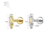 ZS 1 PC Gold Color 16G Stainless Steel Labret Lip Piercing Men Women CZ Crystal Ear Cartilage Tragus Helix Piercings Flat Backs