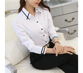 Women's white long sleeved basic office shirt, Korean fashion,