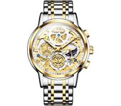 OLEVS Men's Watches Top Brand Luxury Original Waterproof Quartz Watch for Man Gold Skeleton Style 24 Hour Day Night New