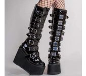 2021 Brand Fashion Gothic Street Cool Wedges Woman Shoes Buckles Big Size 43 Glittered Pink Chunky Platform Motorcycles Boots