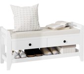 Moderno banco zapatero con asiento y espacio de almacenamiento, superficie acolchada suave, zapatero para la zona de entrada, blanco