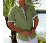 Beach Vacation Short Sleeve Cardigan Men's Cuff Placket Color Block Lapel Shirt