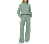Women's two-piece zipper sweatshirt, wide leg sweatpants, women's casual suit