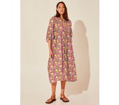 New floral fashion women's loose casual mid sleeved summer cotton vacation dress