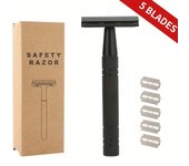 Eco-Friendly Double Edge Safety Razor for Women and Men - 5 Blades, Classic Wet Shaving Manual Shaver - Reusable and Giftable