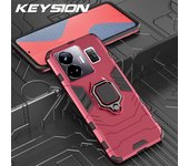 KEYSION Shockproof Armor Case for Realme GT 3 240W GT Neo 5 Silicone+PC Metal Ring Stand Phone Cover for OPPO Realme GT 3