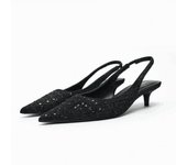Elegant Party High Heeled Pumps For Women 2024 Autumn Bow Pointed Toe Stiletto Shoes Fashion Slingback Heels Kitten Heel Sandals