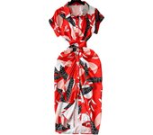 Women Elegant Long Dresses Lapel V Neck Short Sleeve High Waist Office Long Maxi Green S