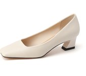 Square head thick heel single shoes women 2024 new French shallow heel women's shoes niche professional work heel shoes