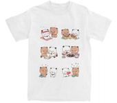 Kawaii Panda and Bear Pattern T-shirt Bubu Dudu Round Neck Fashion Large Women's Wear