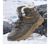 Botas De Hombre Para Caminar Al Aire Libre Antideslizantes Invierno Botines De Nieve Impermeables Con Veludo Grueso Cordones De Cierre Estilo Étnico Tacón Bajo Forma Redonda