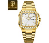POEDAGAR Brand Watch for Men Waterproof Luminous Date Week Man Wristwatch Stainless Steel Square Quartz Men's Watches