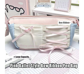 Lovely Large Capacity Stationery Bag Bowknot Ribbon Ballet Style Pencil Case Cartoon Canvas Pencil Pouch Student