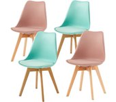 Pack de 4 Sillas de Comedor Sillas Cocina Nórdico con Asiento Tapizado y Las piernas de Madera de Haya Maciza, Blanco