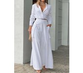 Women casual 2 pieces set elegant turn down collar long sleeve shirt and wide leg pants