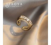 2024 New Exquisite Irregular Zircon Gold Color Open Rings Korean Jewelry For Women's Wedding Party Luxury Accessories