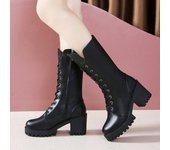 Women's Winter Boots Chunky Heel Lace Up Boots Fashion Thick Bottom Women's Shoes Round Toe Zip Ladies Boots