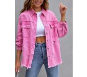 Women's medium length denim windbreaker, with broken and long sleeves