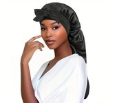 Bowknot Braid Bonnet, Unscented Satin Sleep Cap with Elastic Band and Long Tie for Women - Breathable Night Hair Bonnet