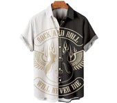Music Guitar Print T-Shirt Men's Rock Hip Hop Top Short Sleeve V-Neck Ahloa Beach Shirt Camisa Social Mascua